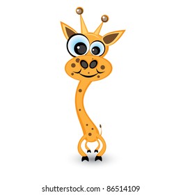 Hilarious cartoon giraffe. Illustration on white background for design.