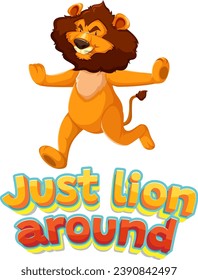 A hilarious cartoon illustration of a lion engaging in playful antics