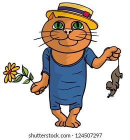 Hilarious cat in a straw hat.