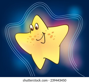 hilarious character in the form of a pentagonal yellow star on a beautiful background