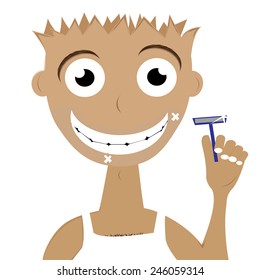 hilarious guy with a razor. Vector illustration