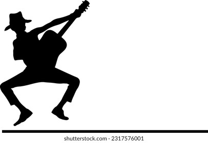 Hilarious Harmony Silhouette of a Man Striking a Funny Pose with a Guitar, Laugh Out Loud Funny Silhouette of a Man with a Guitar in a Playful Pose