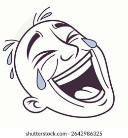 Hilarious vector illustration of a laughing face emoji with tears of joy, drawn in clean line art style. Ideal for humor, memes, digital stickers, social media reactions, emoticons, and expressive log
