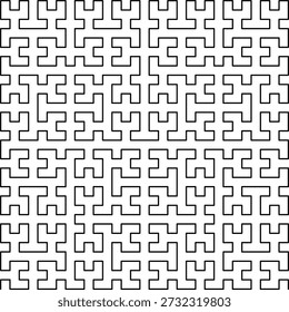 Hilbert curve (Hilbert R-tree) Fractal pattern on a white background, created from black line segments with an abstract geometric structure, symmetry, uniqueness, self-similarity. Suitable for mathematical, scientific and educational illustration, background, poster, decoration.