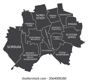 Hildesheim City Map Germany DE labelled black illustration