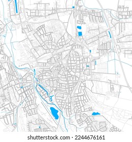 Hildesheim, Lower Saxony, Germany high resolution vector map with editable paths. Bright outlines for main roads. Use it for any printed and digital background. Blue shapes and lines for water.