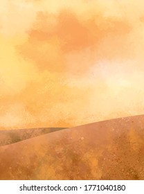 Hill background material in blue sky in watercolor style