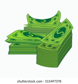 Hill of bundles with money. Business and banking concept. Eps10 vector illustration. Isolated on white background. Cash dollars money pile. Currency bills.