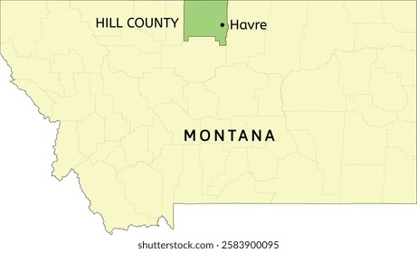 Hill County and city of Havre location on Montana state map