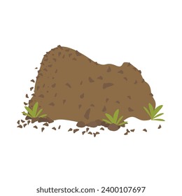 A hill of earth with green grass. Vector flat illustration of a pile of earth.