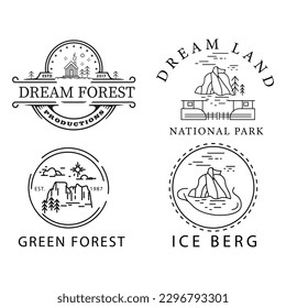 hill forest emblem logo vector sticker set for climbing outdoor