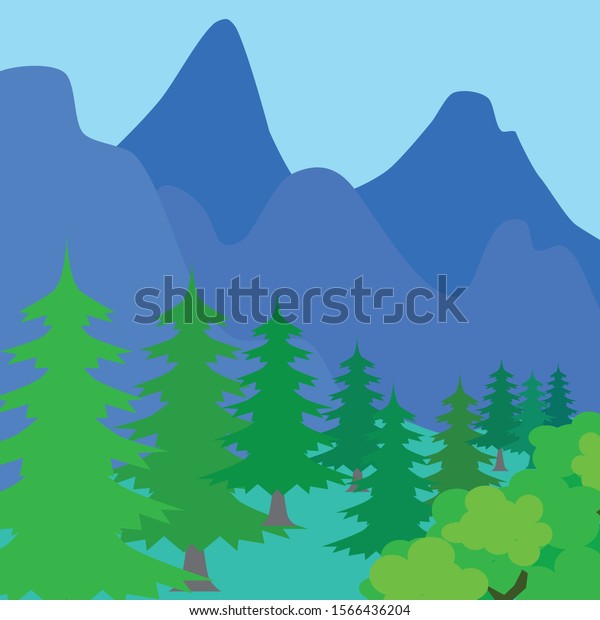 Hill Forest Scenery Vector Cartoon Illustration Stock Vector (Royalty ...