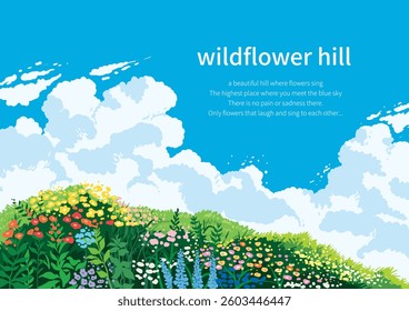 a hill full of clear skies and wild flowers
