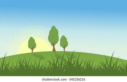 Hill with grass and tree landscape