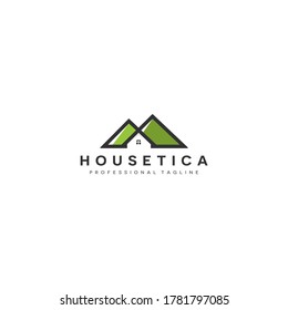Hill Home Residence Logo Template. Vector illustration of monoline house that incorporate with hill for real estate logo try to symbolize properties or real estate.