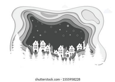 Hill house on winter. vector illustration