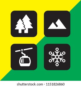 hill icon. 4 hill set with snow, cabin, landscape with mountains and winter vector icons for web and mobile app
