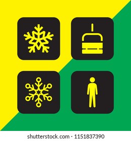 hill icon. 4 hill set with tall human silhouette, chairlift and snow vector icons for web and mobile app