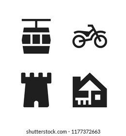 hill icon. 4 hill vector icons set. cabin, bike and cable car cabin icons for web and design about hill theme