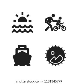 hill icon. 4 hill vector icons set. cruiser front view, landscape and bike icons for web and design about hill theme