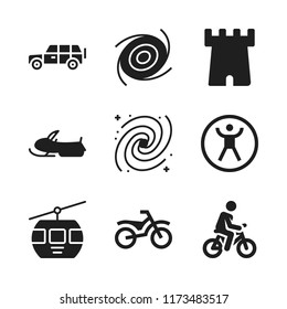hill icon. 9 hill vector icons set. off road, zorbing and snowmobile icons for web and design about hill theme