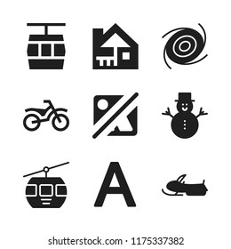 hill icon. 9 hill vector icons set. bike, cable car cabin and snowmobile icons for web and design about hill theme