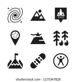 hill icon. 9 hill vector icons set. milky way, mountain and favourite location icons for web and design about hill theme