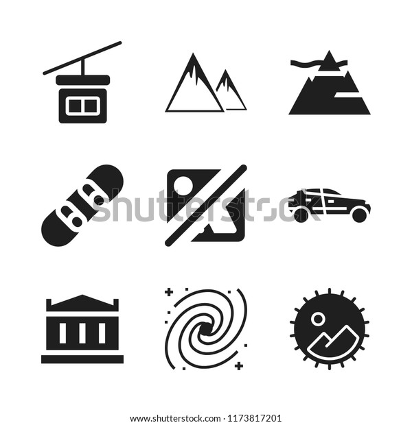 hill icon. 9\
hill vector icons set. snowboard, milky way and parthenon icons for\
web and design about hill\
theme