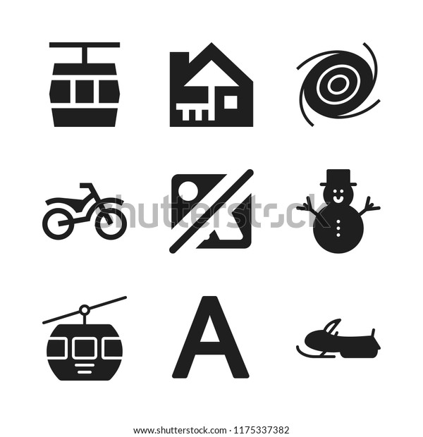 hill icon. 9\
hill vector icons set. bike, cable car cabin and snowmobile icons\
for web and design about hill\
theme