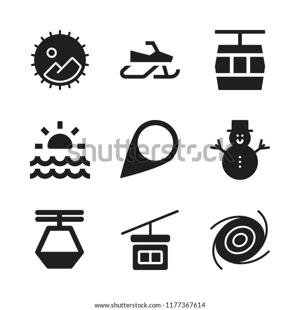 hill icon.
9 hill vector icons set. snowman, cable car cabin and turned pin
icons for web and design about hill
theme