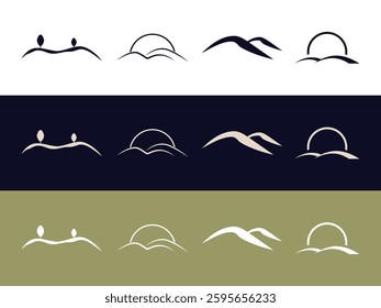 Hill icon mountain set logo line simple abstract landscape nature