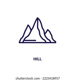 hill icon from nature collection. Thin linear hill, mountain, sun outline icon isolated on white background. Line vector hill sign, symbol for web and mobile