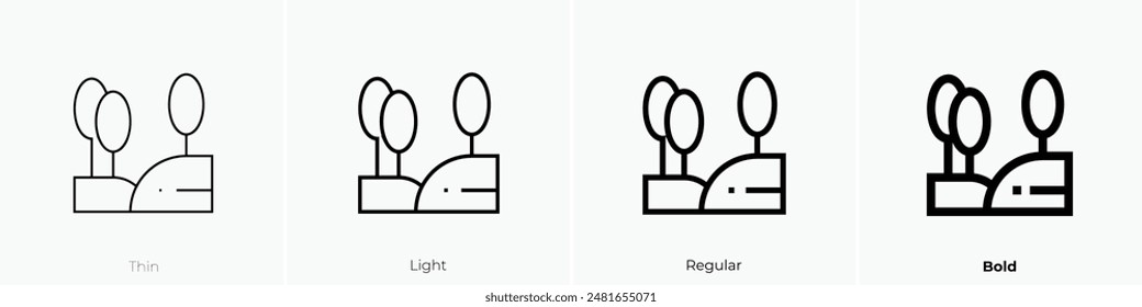 hill icon. Thin, Light Regular And Bold style design isolated on white background