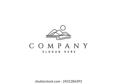 Hill with lake abstract linear outline logo design