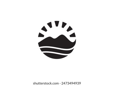 hill land with sun logo, creative agriculture farm design symbol template 