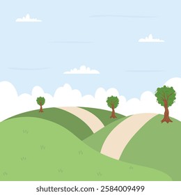 Hill landscape with cloud in the blue sky background Illustration
