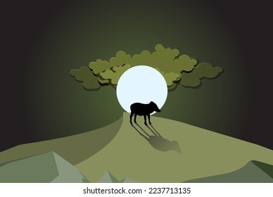 Hill landscape formed by cloud moon piglet hills in the middle night