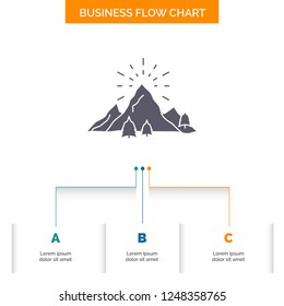 hill, landscape, nature, mountain, fireworks Business Flow Chart Design with 3 Steps. Glyph Icon For Presentation Background Template Place for text.
