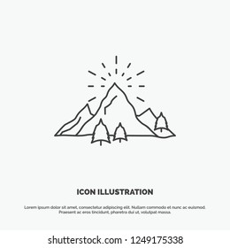 hill, landscape, nature, mountain, fireworks Icon. Line vector gray symbol for UI and UX, website or mobile application