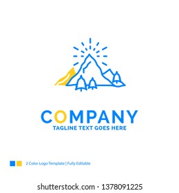 hill, landscape, nature, mountain, fireworks Blue Yellow Business Logo template. Creative Design Template Place for Tagline.