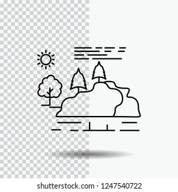 hill, landscape, nature, mountain, rain Line Icon on Transparent Background. Black Icon Vector Illustration