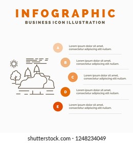 hill, landscape, nature, mountain, rain Infographics Template for Website and Presentation. Line Gray icon with Orange infographic style vector illustration