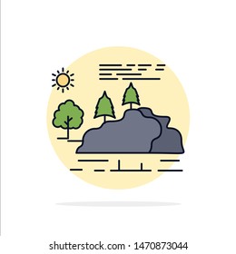 hill, landscape, nature, mountain, rain Flat Color Icon Vector. Vector Icon Template background