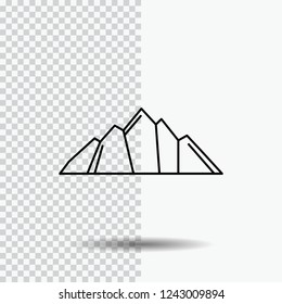 hill, landscape, nature, mountain, scene Line Icon on Transparent Background. Black Icon Vector Illustration