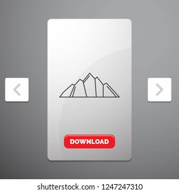 hill, landscape, nature, mountain, scene Line Icon in Carousal Pagination Slider Design & Red Download Button