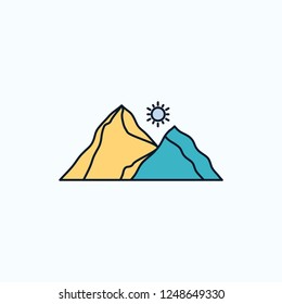 hill, landscape, nature, mountain, scene Flat Icon. green and Yellow sign and symbols for website and Mobile appliation. vector illustration