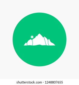 hill, landscape, nature, mountain, scene White Glyph Icon in Circle. Vector Button illustration