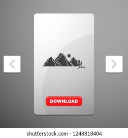 hill, landscape, nature, mountain, scene Glyph Icon in Carousal Pagination Slider Design & Red Download Button