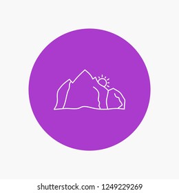 hill, landscape, nature, mountain, scene White Line Icon in Circle background. vector icon illustration