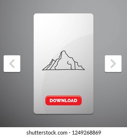 hill, landscape, nature, mountain, scene Line Icon in Carousal Pagination Slider Design & Red Download Button